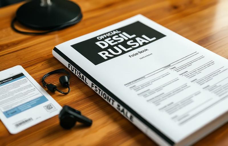 Livro oficial de regras do futsal aberto sobre a mesa